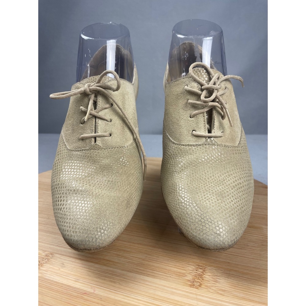 Dance Art Womens Tan Suede Lace Up Oxford Heels Ballroom Character‎ Shoes